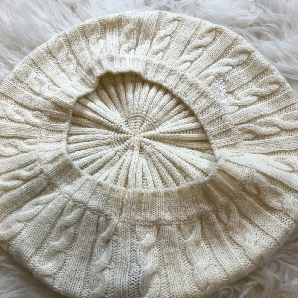 White and cream American living beanie beret snow winter snowboarding skiing
